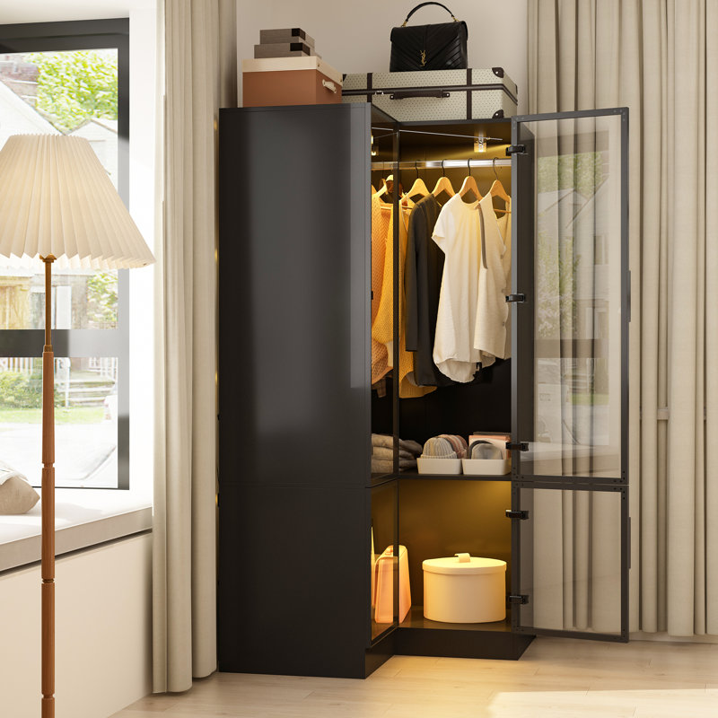 Claudell Corner Wardrobe With Tempered Glass Door And Adjustable Lights